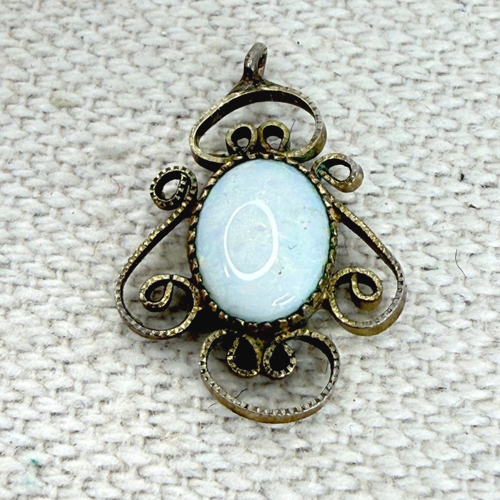 Antique Opal‎ Pendant Ornate Filigree Vintage Estate Jewelry Victorian Handmade